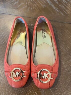 Michael Kors Coral Leather MK Logo Ballet Flats